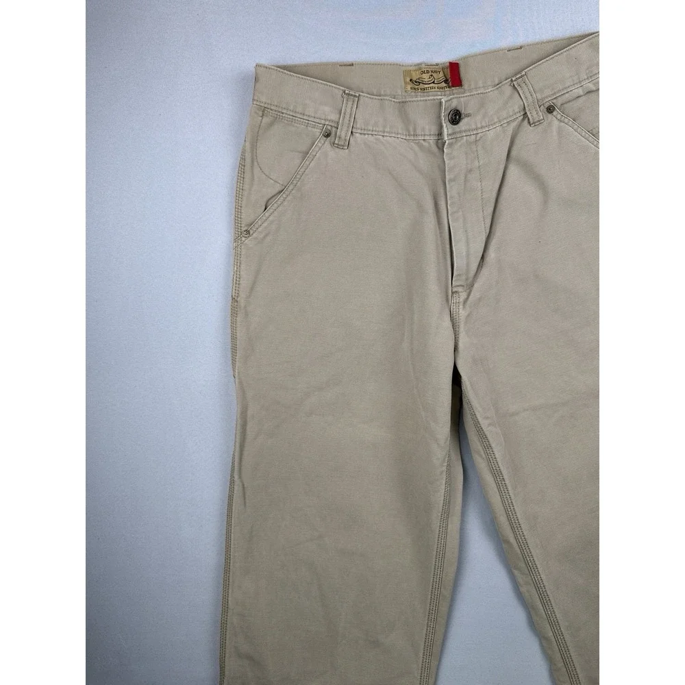 Old Navy Painter Pants 33x34 Beige Canvas Workwear Utility Y2K Wide Leg